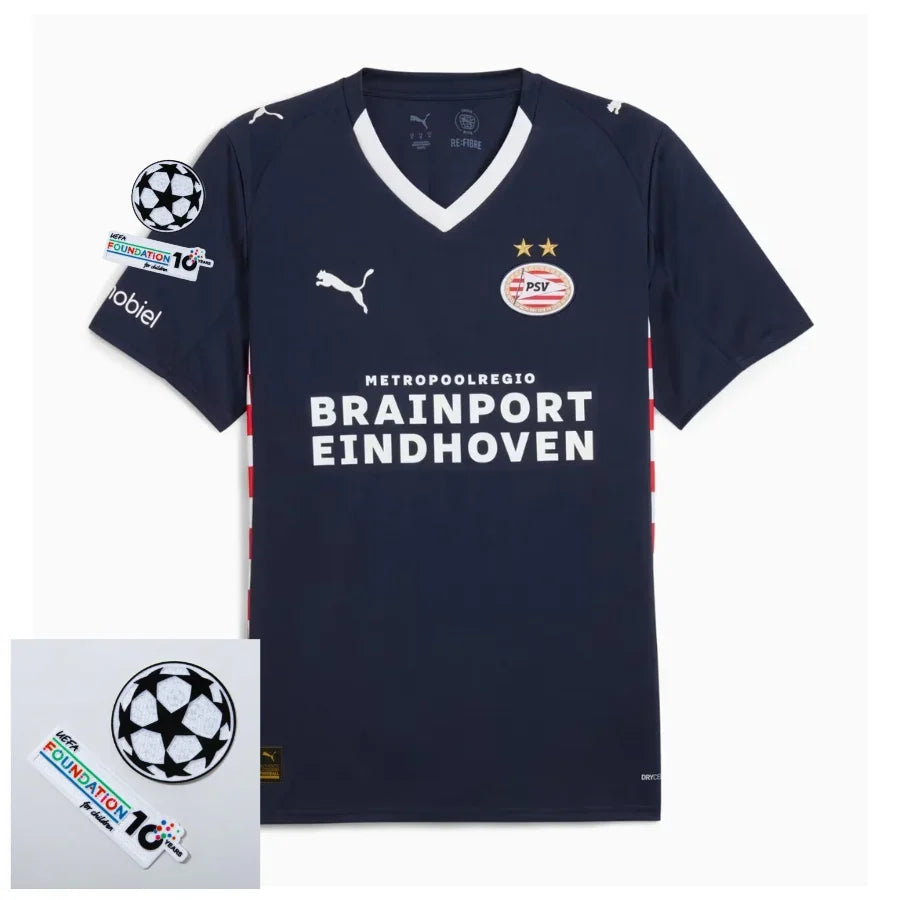 Psv Away Fan Jersey 2025/26 Patches Ucl + 10Th Anniversary Uefa.