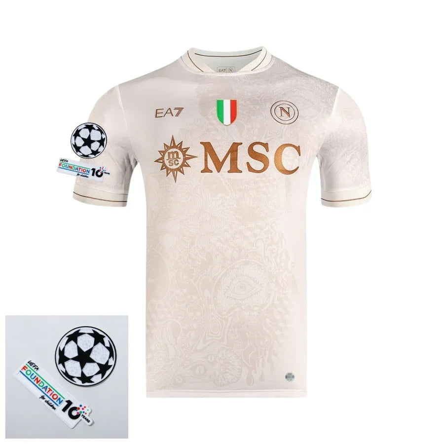 Napoli Away Fan Jersey 2025/26 Patches Ucl + 10Th Anniversary Uefa.