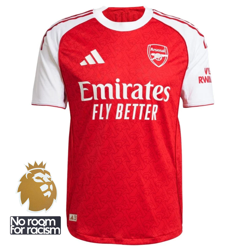 Arsenal Home Authentic Player Jersey 2025/26 + Premier League Champion Badge(New) & No Room For Racis
