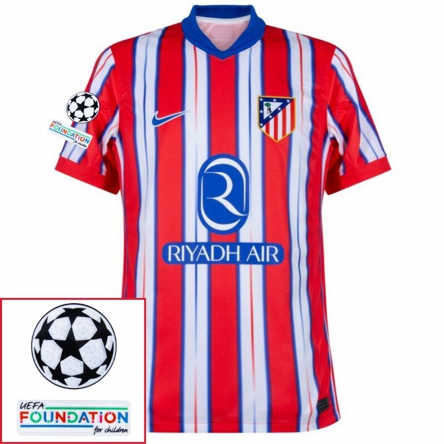 Atlético Madrid Home Fan Jersey 2024/25 Patches Ucl Uefa Foundation (Official Printing)