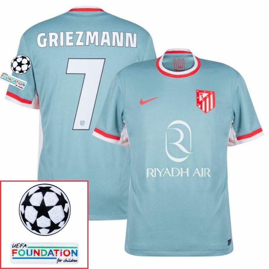 Atlético Madrid Griezmann 7 Away Fan Jersey 2024/25 Patches Ucl Uefa Foundation (Official Printing)