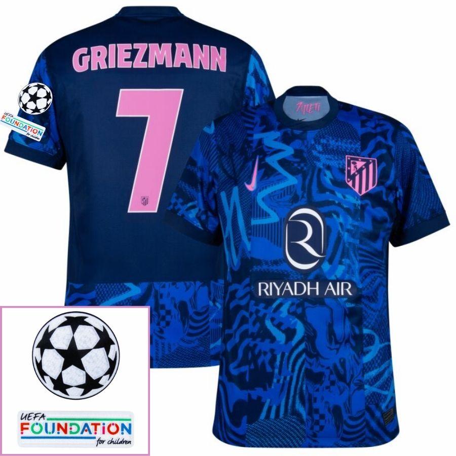 Atlético Madrid Griezmann 7 Third Fan Jersey 2024/25 Patches Ucl Uefa Foundation (Official Printing)