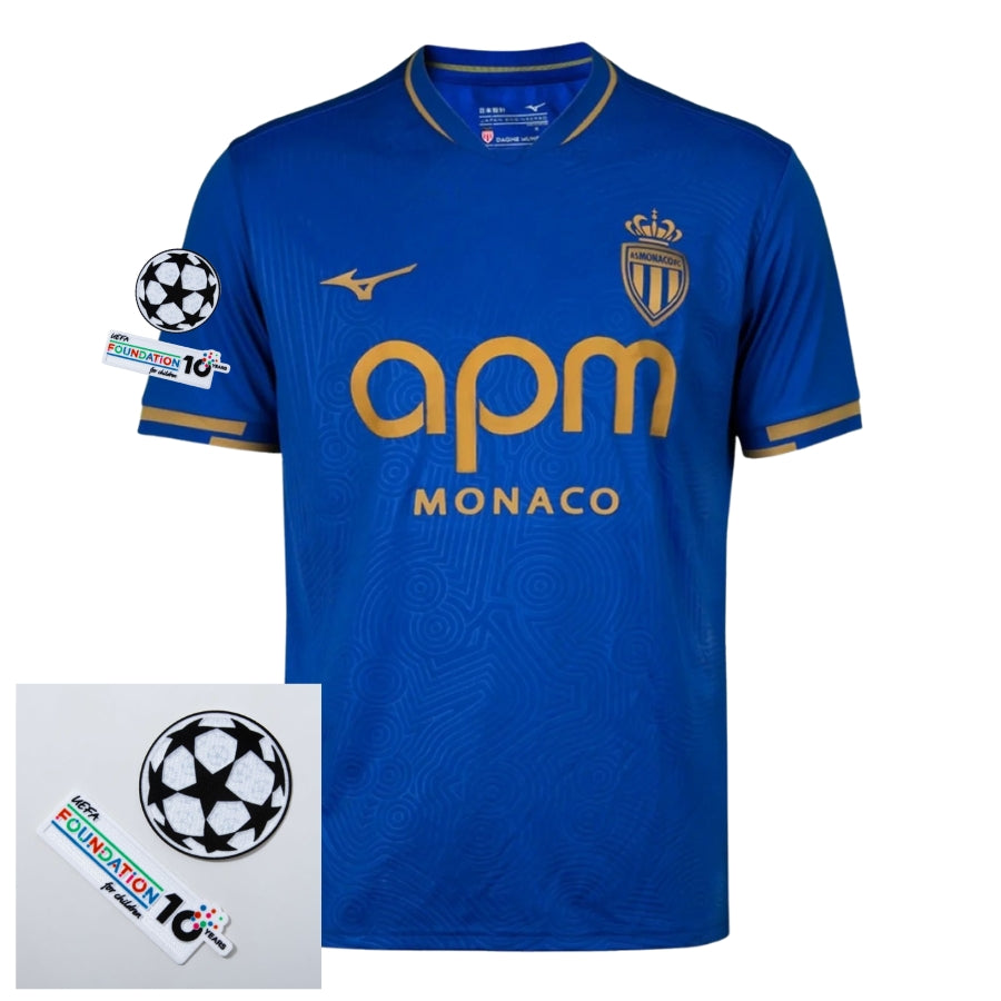 Monaco Away Fan Jersey 2025/26 Patches Ucl + 10Th Anniversary Uefa Foundation