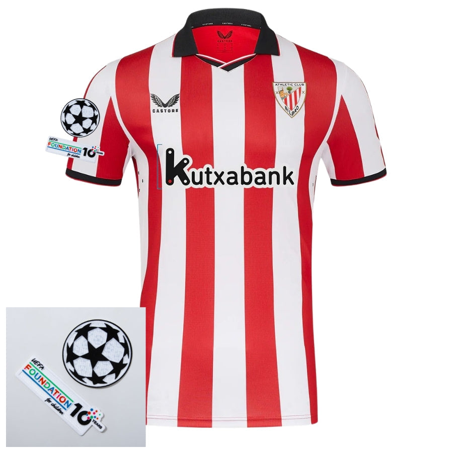 Athletic Club Home Fan Jersey 2025/26 Patches Ucl + 10Th Anniversary Uefa Foundation