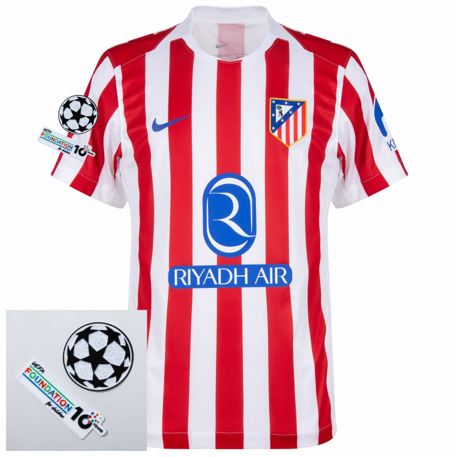 Atlético Madrid Home Fan Jersey 2025/26 Patches Ucl + 10Th Anniversary Uefa Foundation