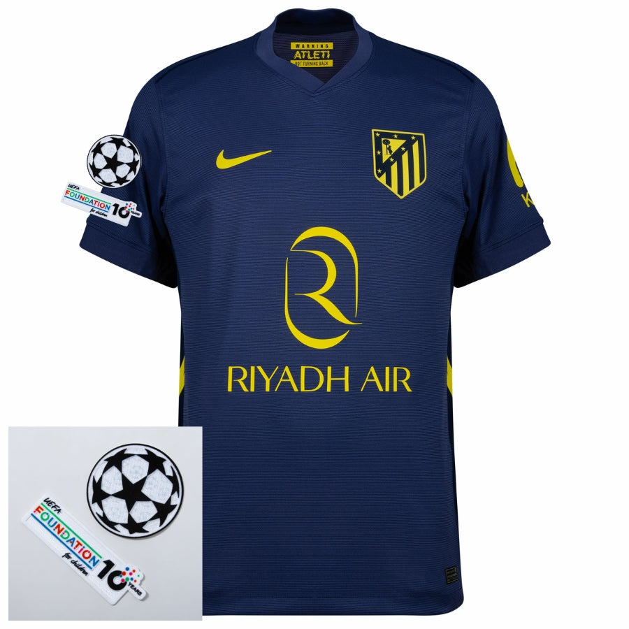 Atlético Madrid Away Fan Jersey 2025/26 Patches Ucl + 10Th Anniversary Uefa Foundation