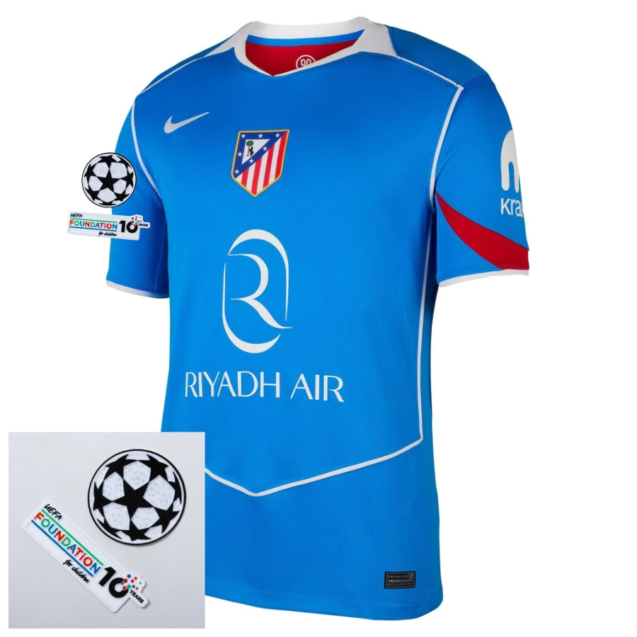 Atlético Madrid Third Fan Jersey 2025/26 Patches Ucl + 10Th Anniversary Uefa Foundation