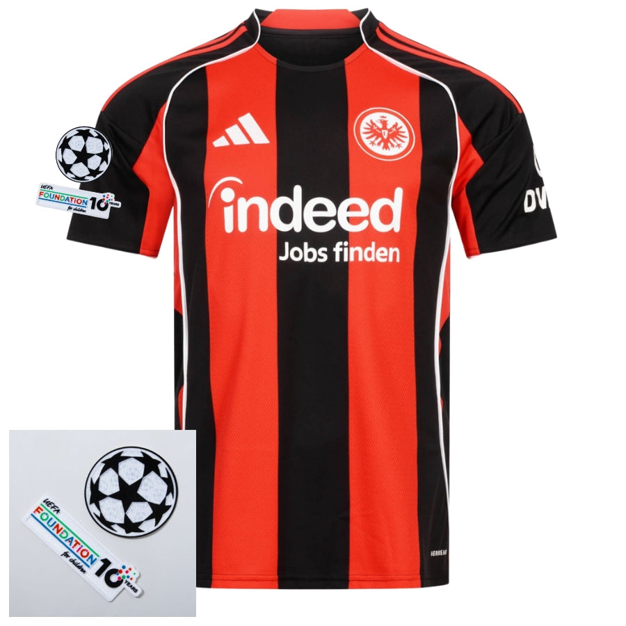Eintracht Frankfurt Home Fan Jersey 2025/26 Patches Ucl + 10Th Anniversary Uefa Foundation