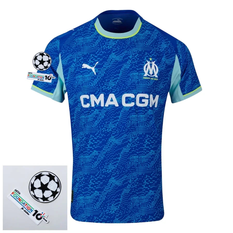 Olympique Marseille Third Fan Jersey 2025/26 Patches Ucl + 10Th Anniversary Uefa.