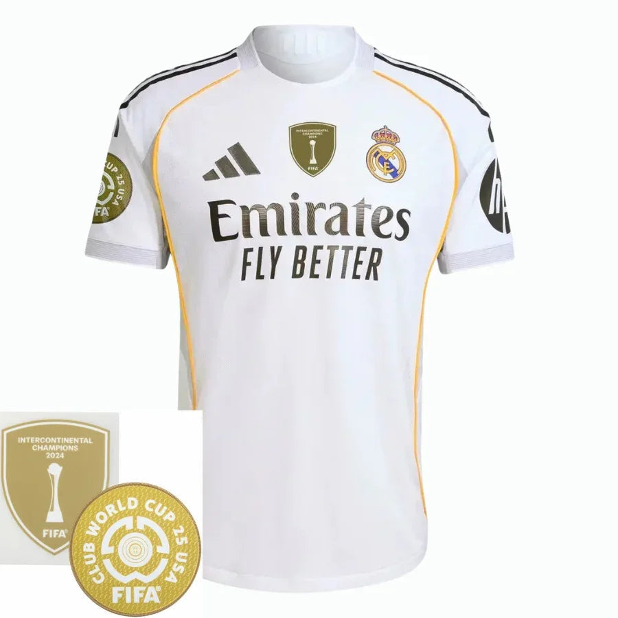 Real Madrid Home Fan Jersey 2025/26 – Patch 2025 Club World Cup + Fifa Intercontinental Champions